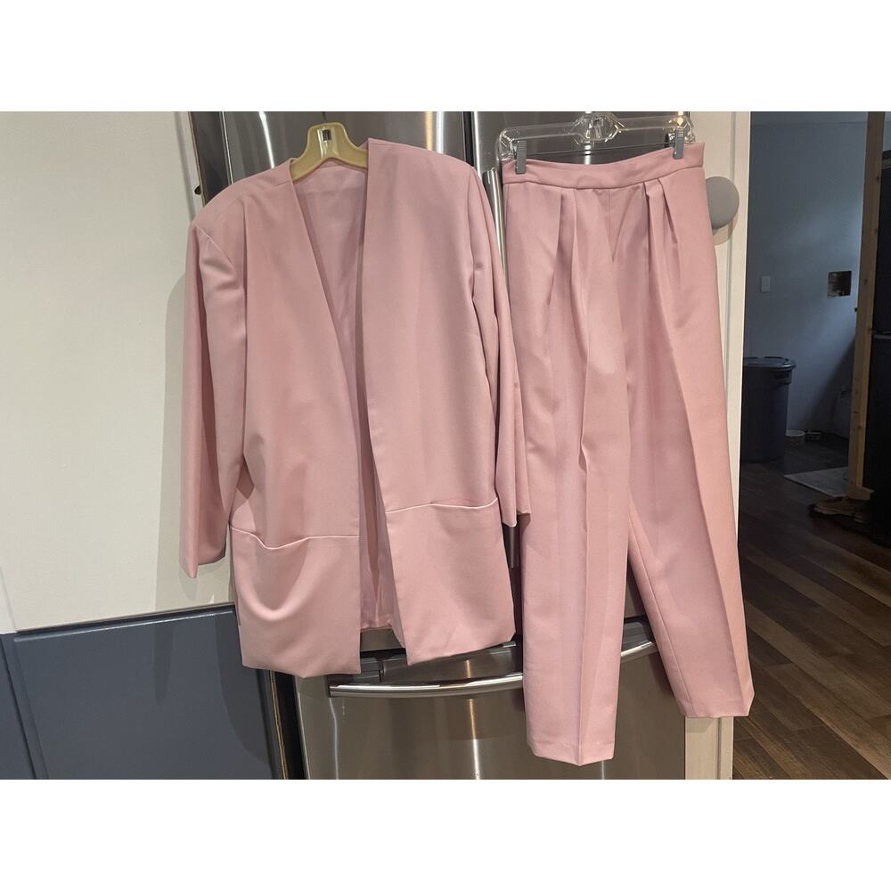 Hand Tailored Womens Pink Wide Leg Pant Suit Lagenlook Natural Material Pockets